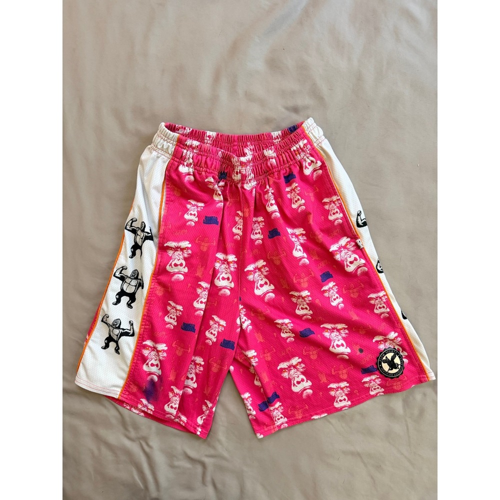 Flow Society Mens Pink Gorilla Print Lacrosse Mesh Athletic Shorts Size Small
